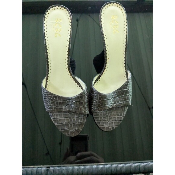 BCBG Paris Shoe Women's Sz 9.5/39.5 Brown Crocodile Pattern Wood Woven Wedge - Picture 4 of 12